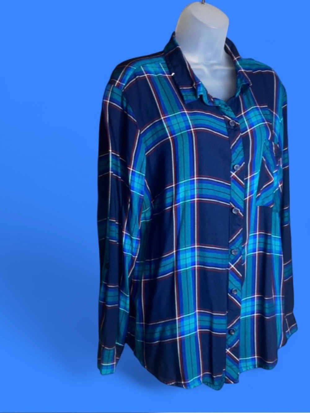 Upcycled Time and Tru George Strait Plaid Button-Down Shirt - Picture 10 of 16